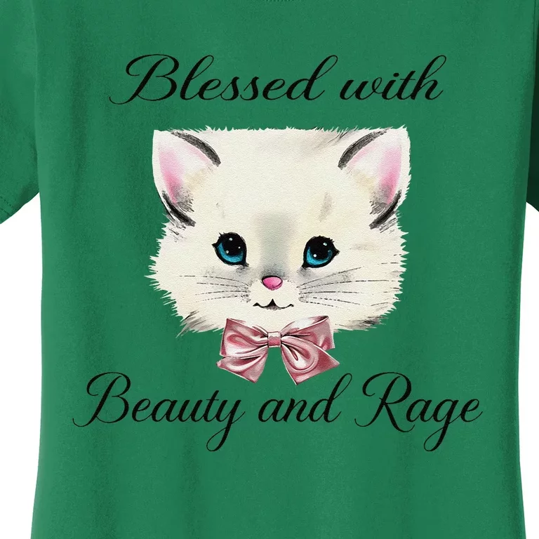 Blessed With Beauty And Rage Cute Lovely Cat Face Ribbon Women's T-Shirt