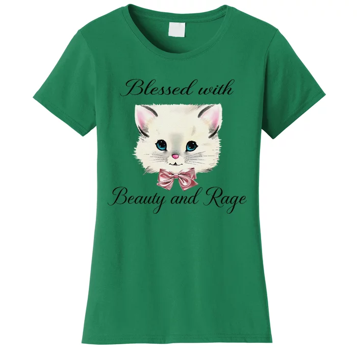 Blessed With Beauty And Rage Cute Lovely Cat Face Ribbon Women's T-Shirt