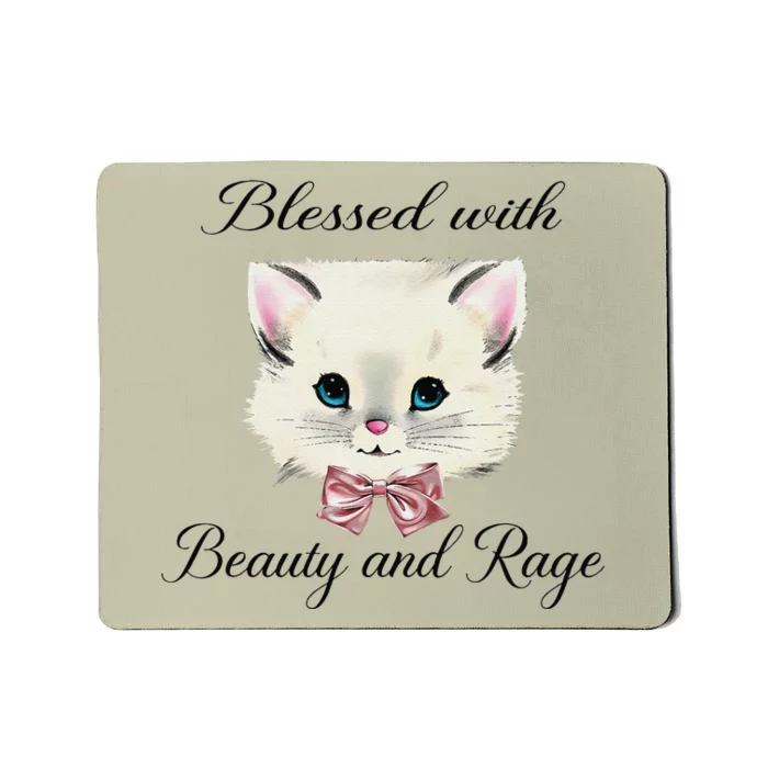 Blessed With Beauty And Rage Cute Lovely Cat Face Ribbon Mousepad