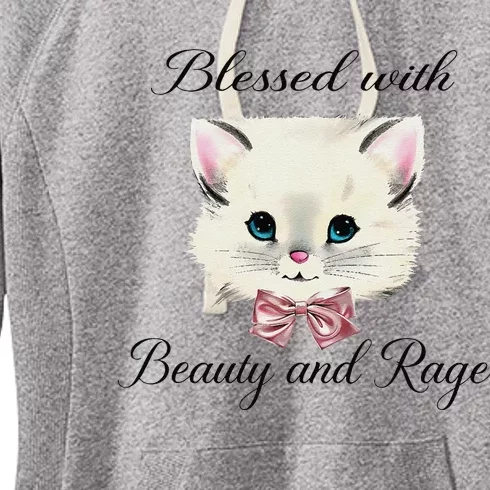 Blessed With Beauty And Rage Cute Lovely Cat Face Ribbon Women's Fleece Hoodie