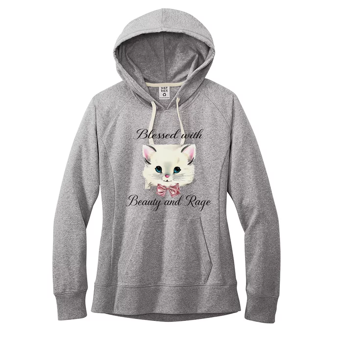 Blessed With Beauty And Rage Cute Lovely Cat Face Ribbon Women's Fleece Hoodie