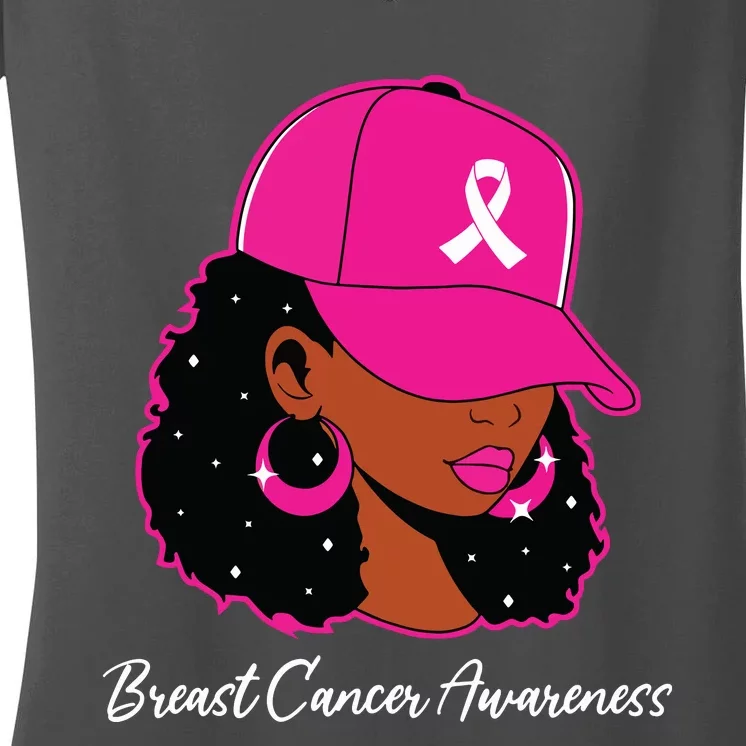 Black Women Breast Cancer Awareness Warrior Women Girl Women's V-Neck T-Shirt