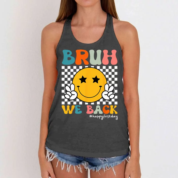 Bruh We Back Teachers Retro Smile Back To School Teacher Women's Knotted Racerback Tank