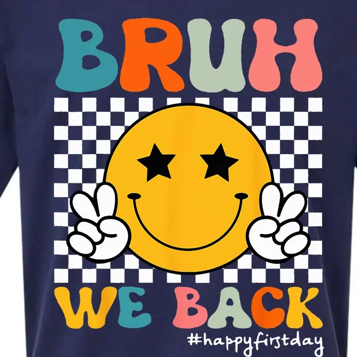 Bruh We Back Teachers Retro Smile Back To School Teacher Sueded Cloud Jersey T-Shirt