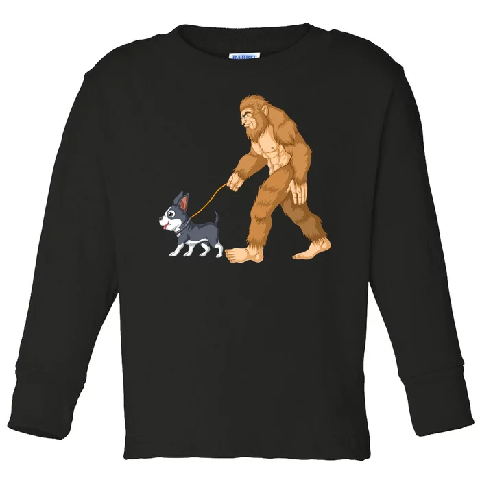 Bigfoot Walk Boston Terrier Toddler Long Sleeve Shirt