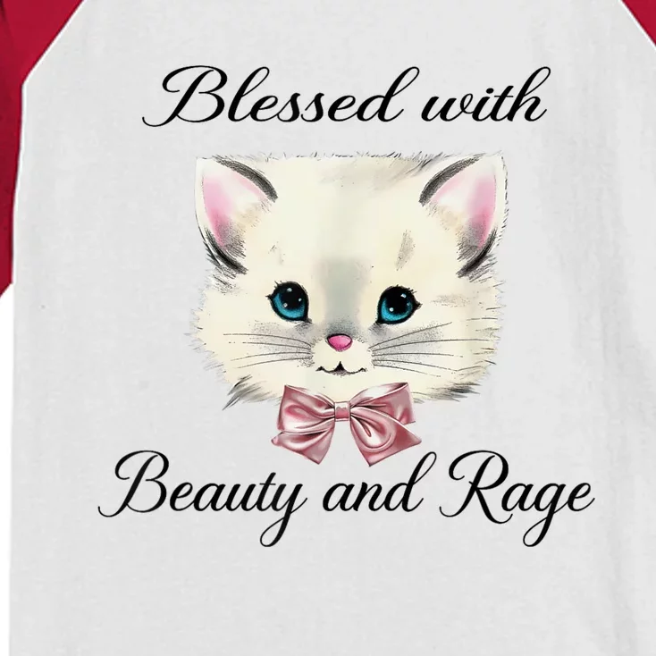 Blessed With Beauty And Rage Cute Lovely Cat Kids Colorblock Raglan Jersey