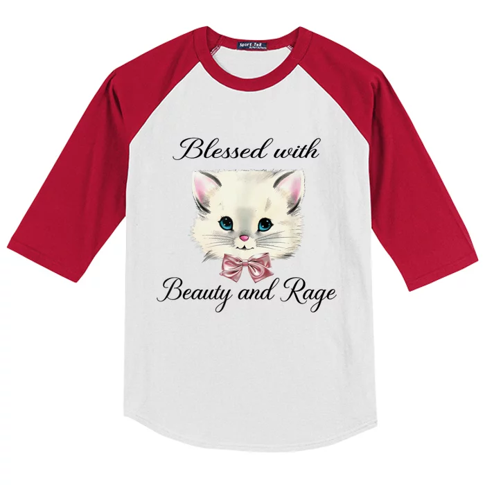 Blessed With Beauty And Rage Cute Lovely Cat Kids Colorblock Raglan Jersey