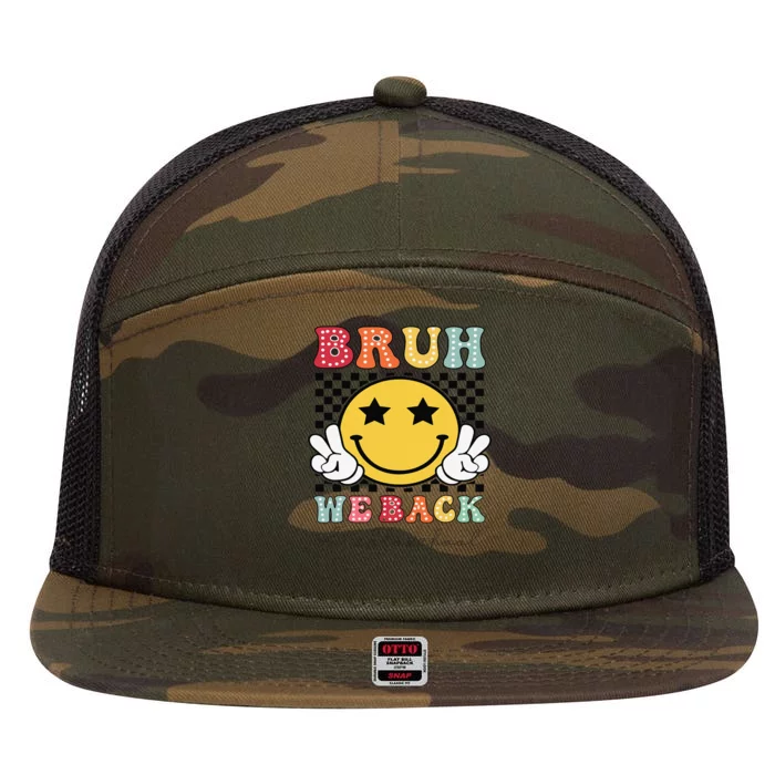 Bruh We Back Teachers Retro Back To School 7 Panel Mesh Trucker Snapback Hat