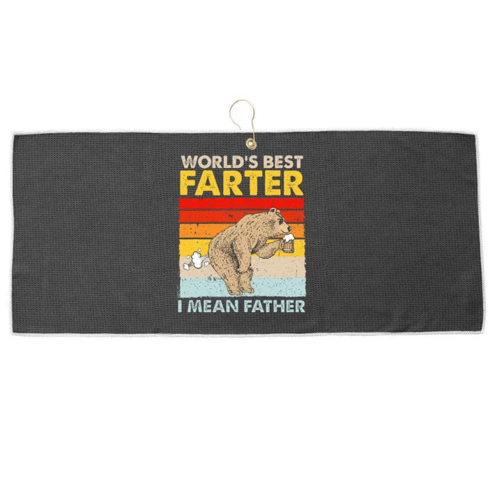 Bear World Best Farter I Mean Father Bear Drinking Beer Large Microfiber Waffle Golf Towel