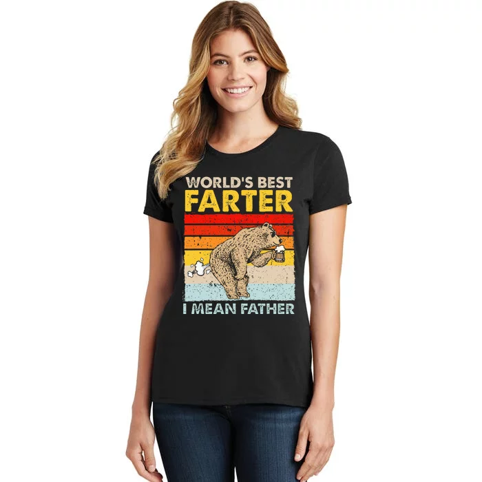 Bear World Best Farter I Mean Father Bear Drinking Beer Women's T-Shirt