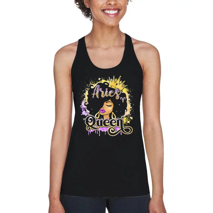 Black Wo Birthday Melanin Aries Queen Women's Racerback Tank