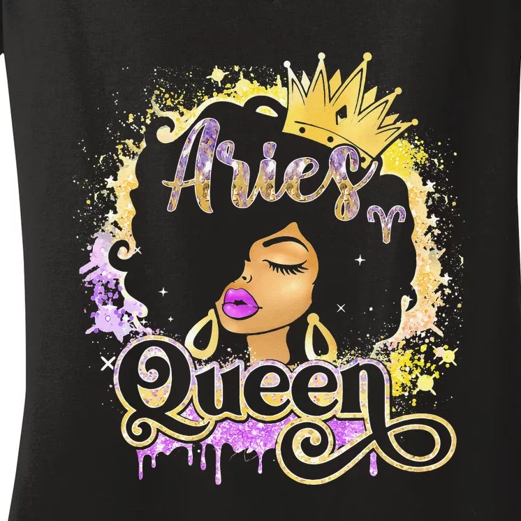 Black Wo Birthday Melanin Aries Queen Women's V-Neck T-Shirt