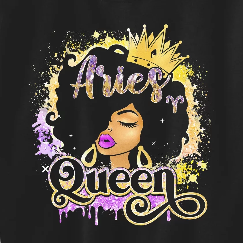 Black Wo Birthday Melanin Aries Queen Kids Sweatshirt