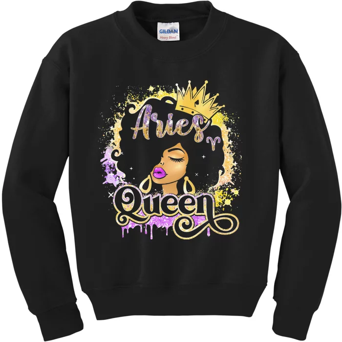 Black Wo Birthday Melanin Aries Queen Kids Sweatshirt