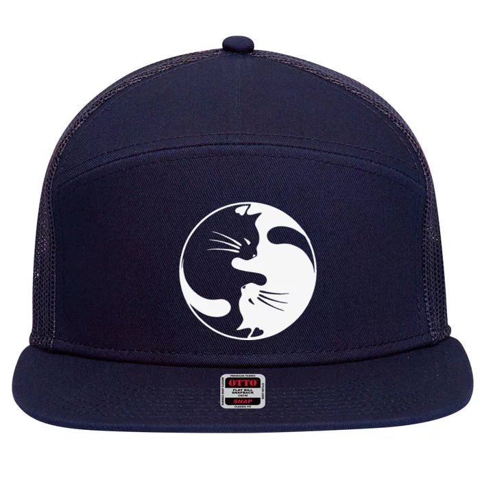 Black White Cat Yin And Yang For Women And Daddy 7 Panel Mesh Trucker Snapback Hat