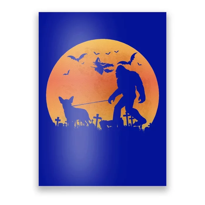 Bigfoot Walking Chiwawa Dog Moon Sasquatch Halloween Dog Gift Poster