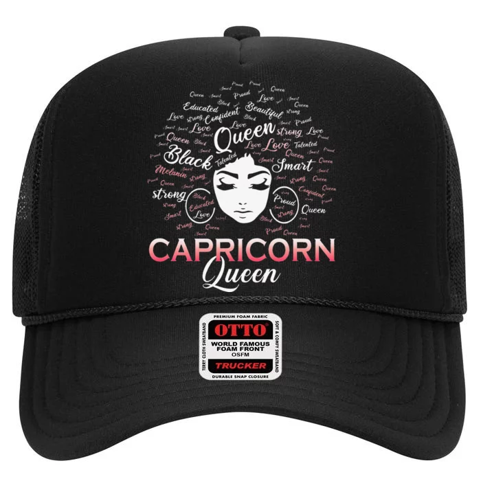 Black Wo Capricorn Queen January Birthday High Crown Mesh Trucker Hat