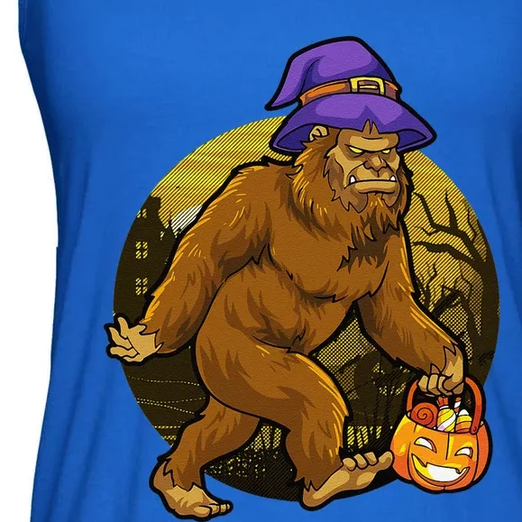 Bigfoot Witch Carrying Pumpkin Candy Halloween Spooky Night Ladies Essential Flowy Tank