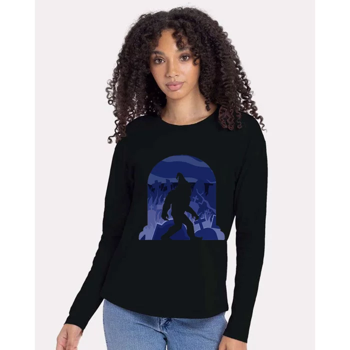 Bigfoot Witch Costume Halloween Cemetery Witch Sasquatch Womens Cotton Relaxed Long Sleeve T-Shirt