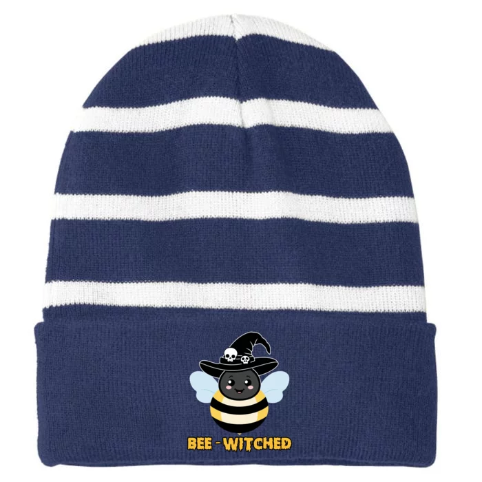 Bee Witched Cute Halloween Bee Wearing Witches Hat Bewitched Striped Beanie with Solid Band