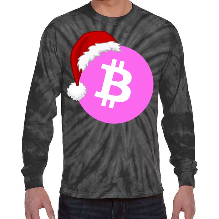 Bitcoin With Christmas Hat Funny Bitcoin Crypto Funny Bitcoin With Santa Hat Tie-Dye Long Sleeve Shirt