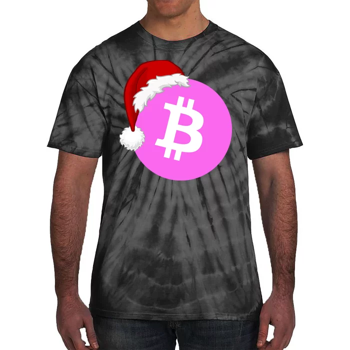 Bitcoin With Christmas Hat Funny Bitcoin Crypto Funny Bitcoin With Santa Hat Tie-Dye T-Shirt