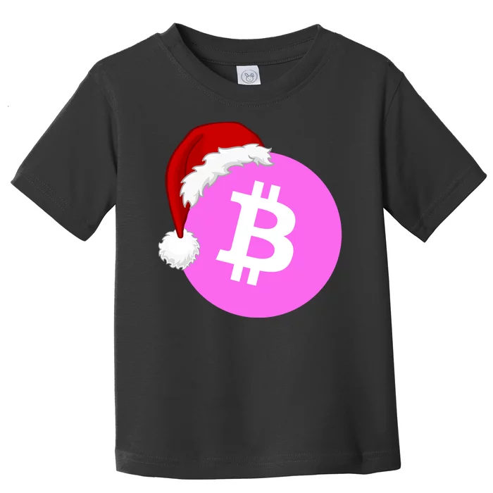 Bitcoin With Christmas Hat Funny Bitcoin Crypto Funny Bitcoin With Santa Hat Toddler T-Shirt