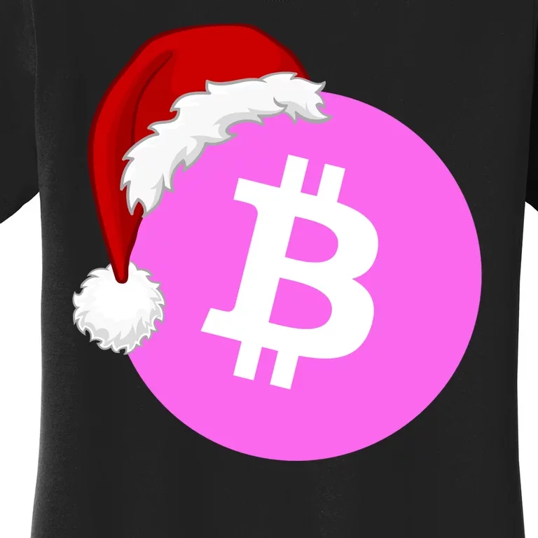 Bitcoin With Christmas Hat Funny Bitcoin Crypto Funny Bitcoin With Santa Hat Women's T-Shirt