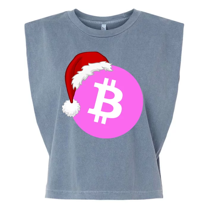 Bitcoin With Christmas Hat Funny Bitcoin Crypto Funny Bitcoin With Santa Hat Garment-Dyed Women's Muscle Tee