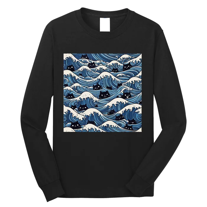 Blue Wave Cat Ladies For Kamala Harris President 2024 Gift Long Sleeve Shirt