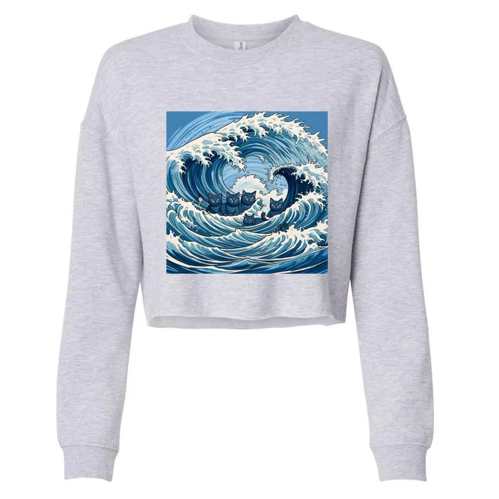 Blue Wave Cat Ladies For Kamala Harris President 2024 Gift Cropped Pullover Crew