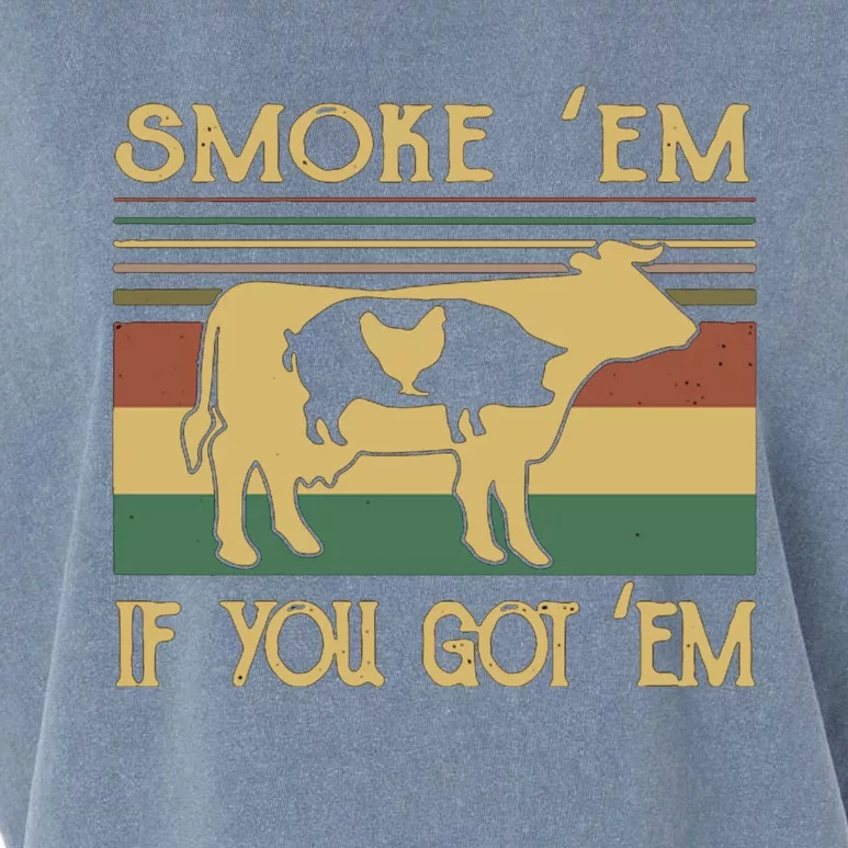 Barbecue With Cow Pig And Chicken Smoke ’Em If You Got ’Em Retro Garment-Dyed Women's Muscle Tee