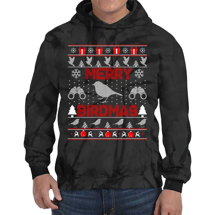 Bird Watching Christmas Birding Merry Birdmas Ugly Sweater Tie Dye Hoodie