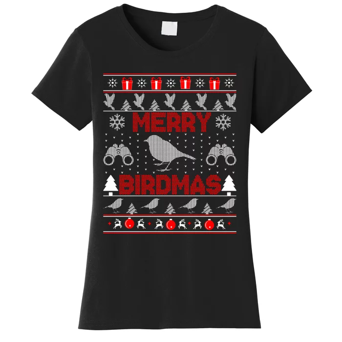 Bird Watching Christmas Birding Merry Birdmas Ugly Sweater Women's T-Shirt