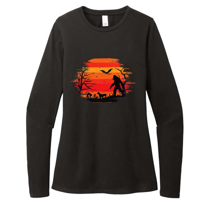 Bigfoot Walking Dachshund Dog Moon Sasquatch Halloween Dog Womens CVC Long Sleeve Shirt