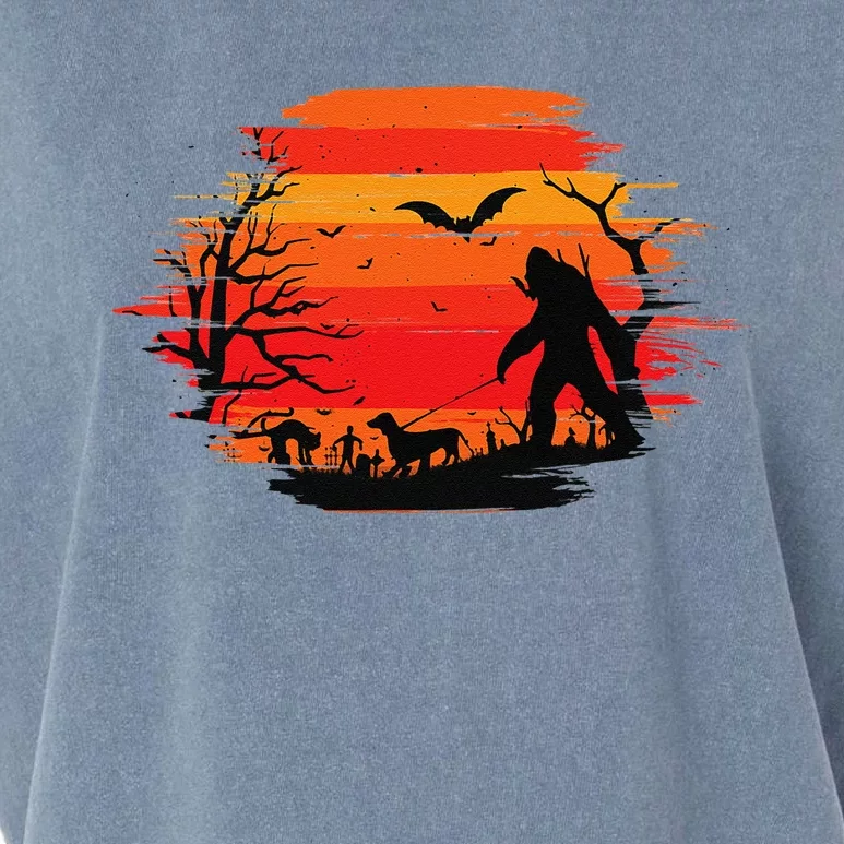 Bigfoot Walking Dachshund Dog Moon Sasquatch Halloween Dog Garment-Dyed Women's Muscle Tee