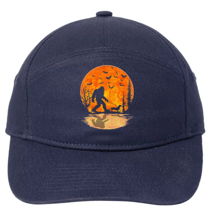 Bigfoot Walking Dachshund Funny Wiener Dog Halloween 7-Panel Snapback Hat