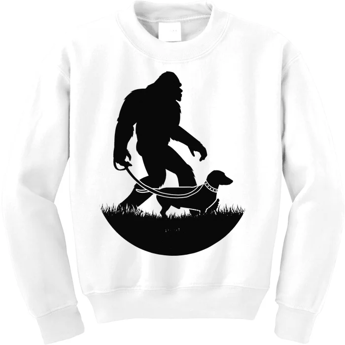 Bigfoot Walking Dachshund Dog Funny Sasquatch Wiener Dog Kids Sweatshirt