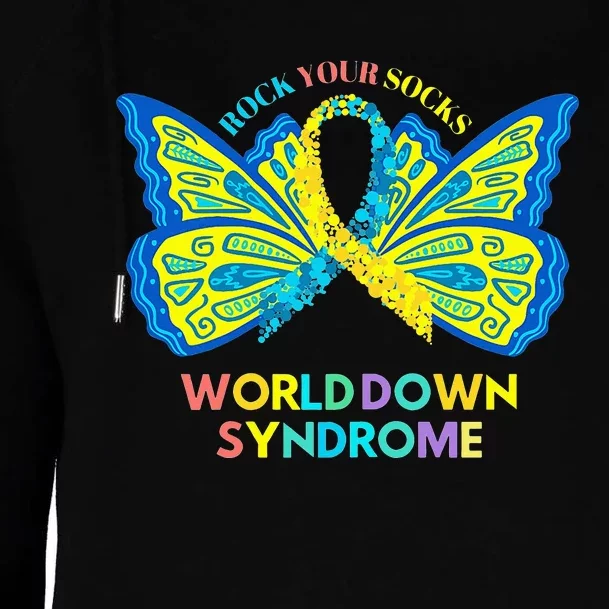 Butterfly World Down Syndrome Day Rock Your Socks Awareness Womens Funnel Neck Pullover Hood