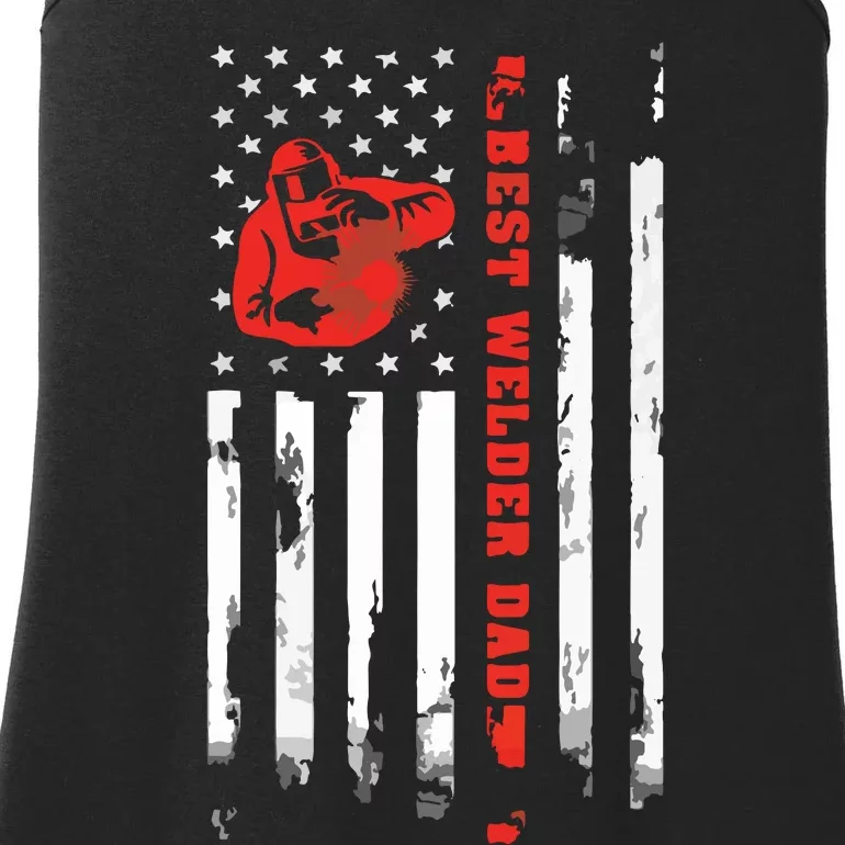 Best Welder Dad Ever Patriotic Distressed American Flag Ladies Essential Tank