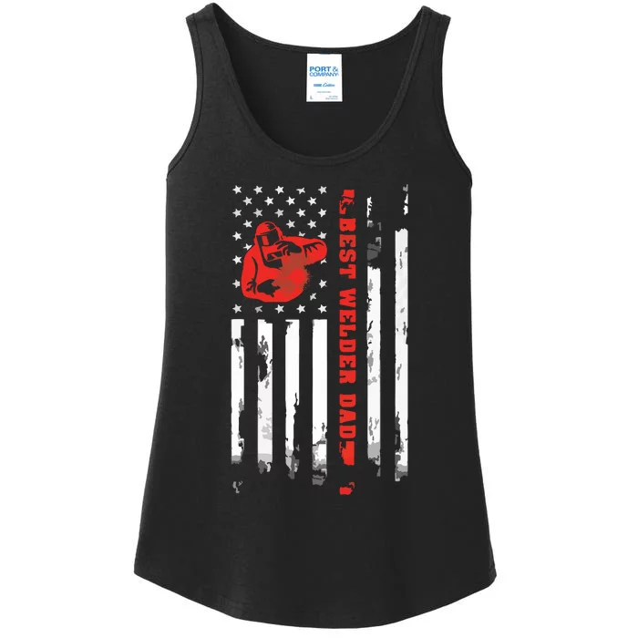 Best Welder Dad Ever Patriotic Distressed American Flag Ladies Essential Tank