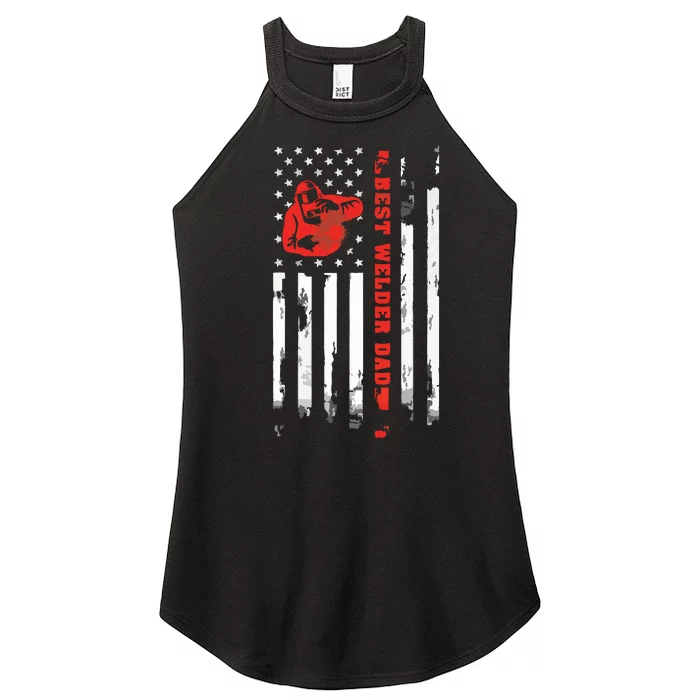 Best Welder Dad Ever Patriotic Distressed American Flag Women’s Perfect Tri Rocker Tank