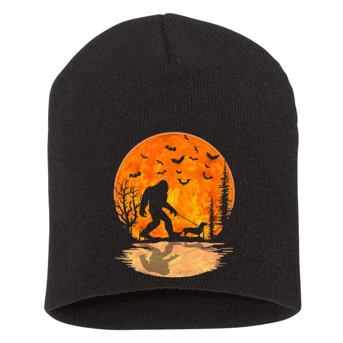 Bigfoot Walking Dachshund Funny Wiener Dog Halloween Short Acrylic Beanie