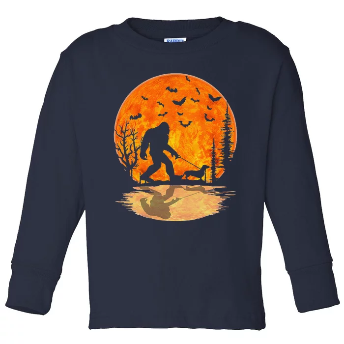 Bigfoot Walking Dachshund Funny Wiener Dog Halloween Toddler Long Sleeve Shirt