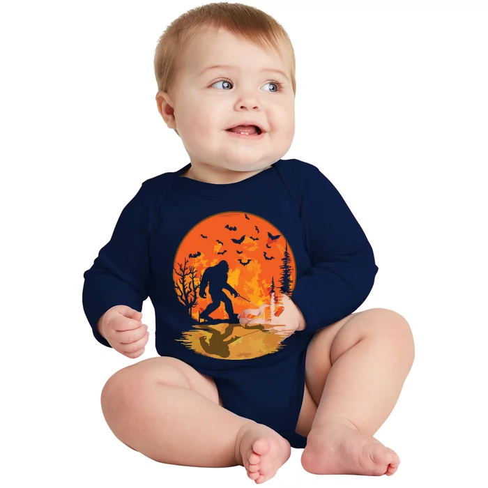 Bigfoot Walking Dachshund Funny Wiener Dog Halloween Baby Long Sleeve Bodysuit