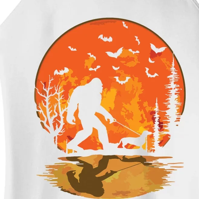 Bigfoot Walking Dachshund Funny Wiener Dog Halloween Women’s Perfect Tri Rocker Tank