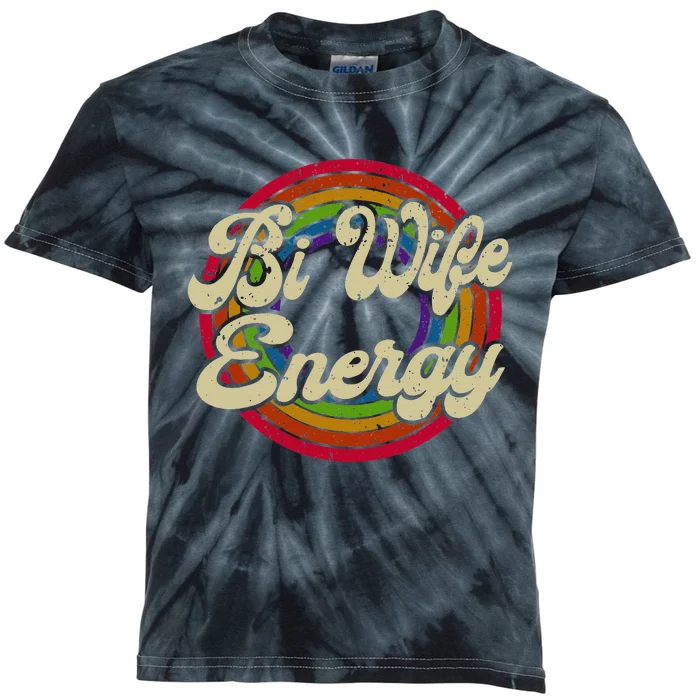 Bi Wife Energy LGBTQ Retro Vintage Kids Tie-Dye T-Shirt