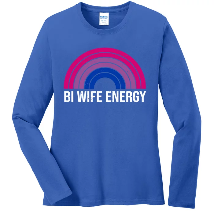 Bi Wife Energy Retro Vintage Rainbow Bisexual Pride Lgbtq Gift Ladies Long Sleeve Shirt