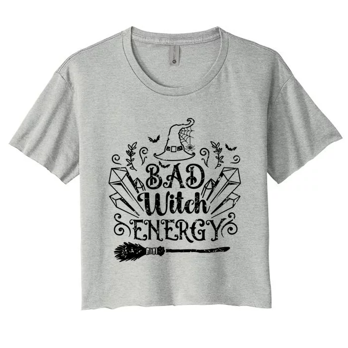 Bad Witch Energy Halloween Bad Attitude Crystal Herb Wiccan Cute Gift Women's Crop Top Tee