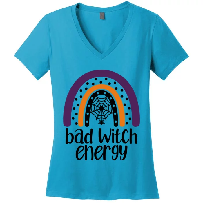 Bad Witch Energy Halloween Rainbow Salem Witches Brooms Funny Gift Women's V-Neck T-Shirt